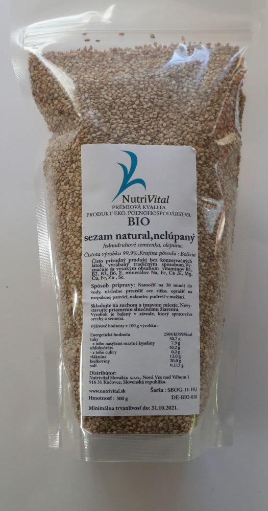 Natural sezam nelúpaný BIO, produkt ekologického poľnohospodárstva